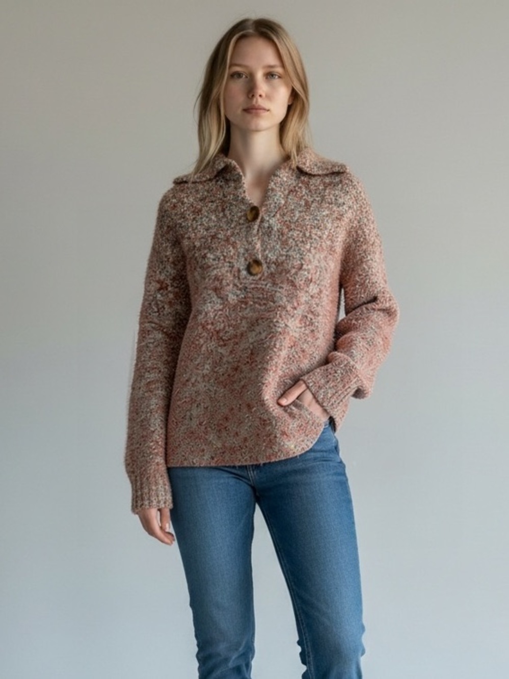 Free People XS Oversized Boucle Cardigan Sweater Multicolor Fuzzy Boho Button